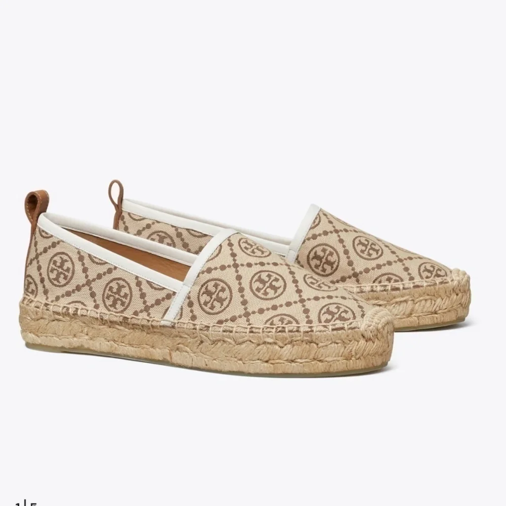 NWT TORY BURCH T MONOGRAM PLATFORM ESPADRILLE Hazelnut Logo Jacquard
